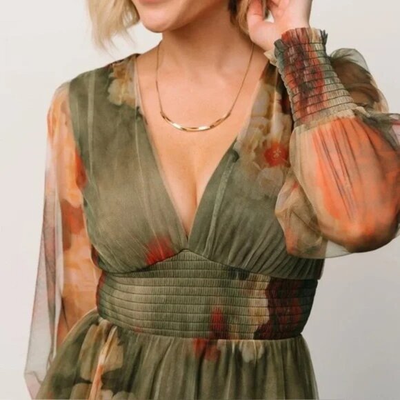 Baltic Born Green Layla Long Sleeve Tulle Maxi Dress V Neck Fall Floral 1XL - Picture 4 of 15